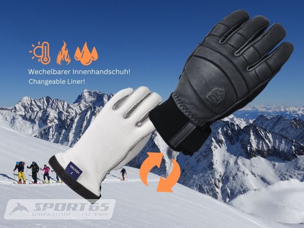 Hestra Skihandschuh Leather Fall Line 5 Finger, black/black