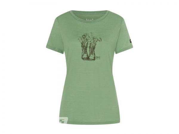 super.natural Women Blossom Boots Tee Merino, loden frost/stone grey