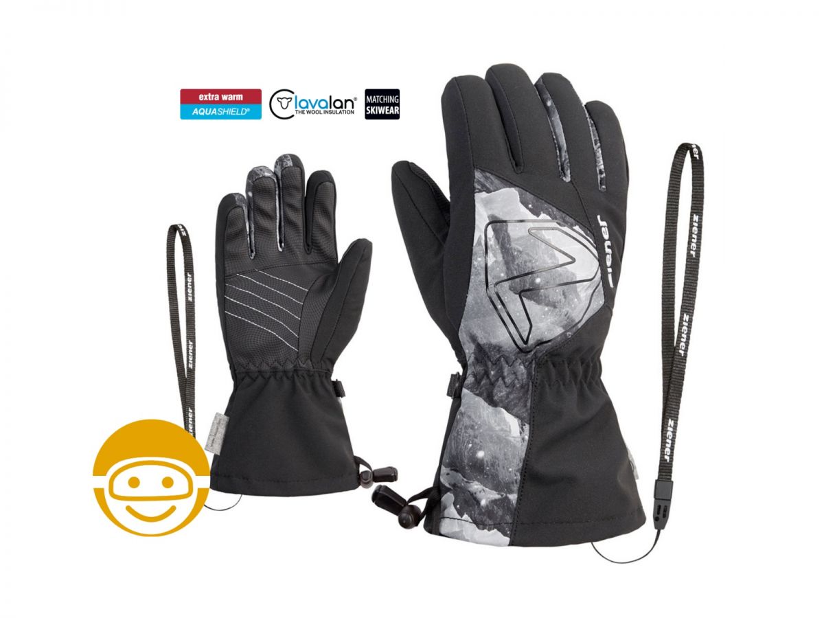 Mode Ziener Laval AS Junior Reisen Handschuh, Sport65 black-grey/mountain - 5 Ski Finger AW & Shop - print